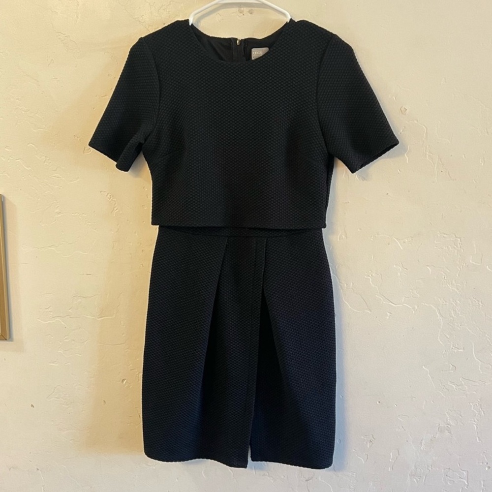 ASOS Black Textured Layered Top Pleated Skirt Sheath Dress Size 6
